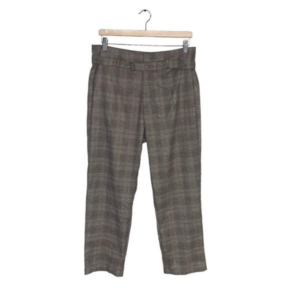 Kendall & Kylie Trousers‎ Size Large Tan Brown Plaid High Waisted  Belted Pants - Picture 1 of 13